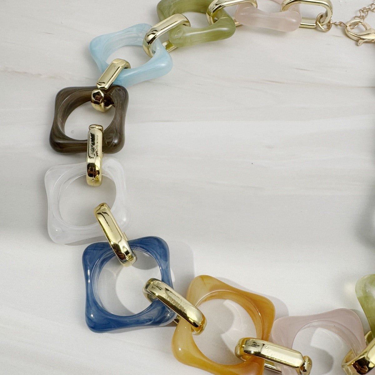 Boho Multi-Color Acrylic Square Link Necklace
