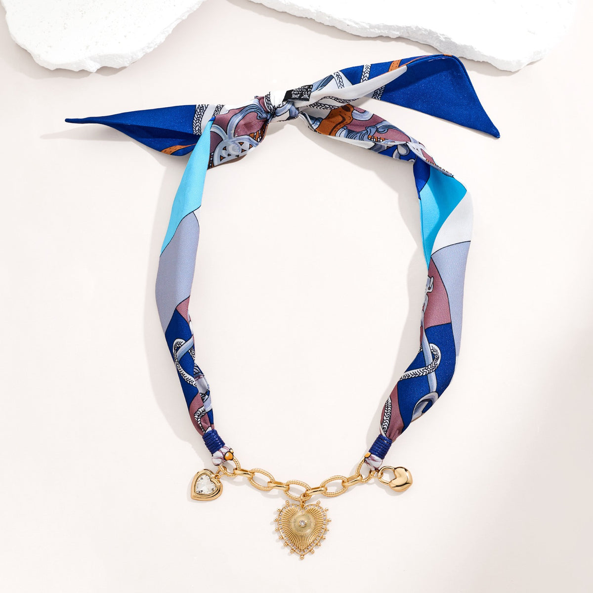 Boho Printed Scarf Heart Charm Necklace