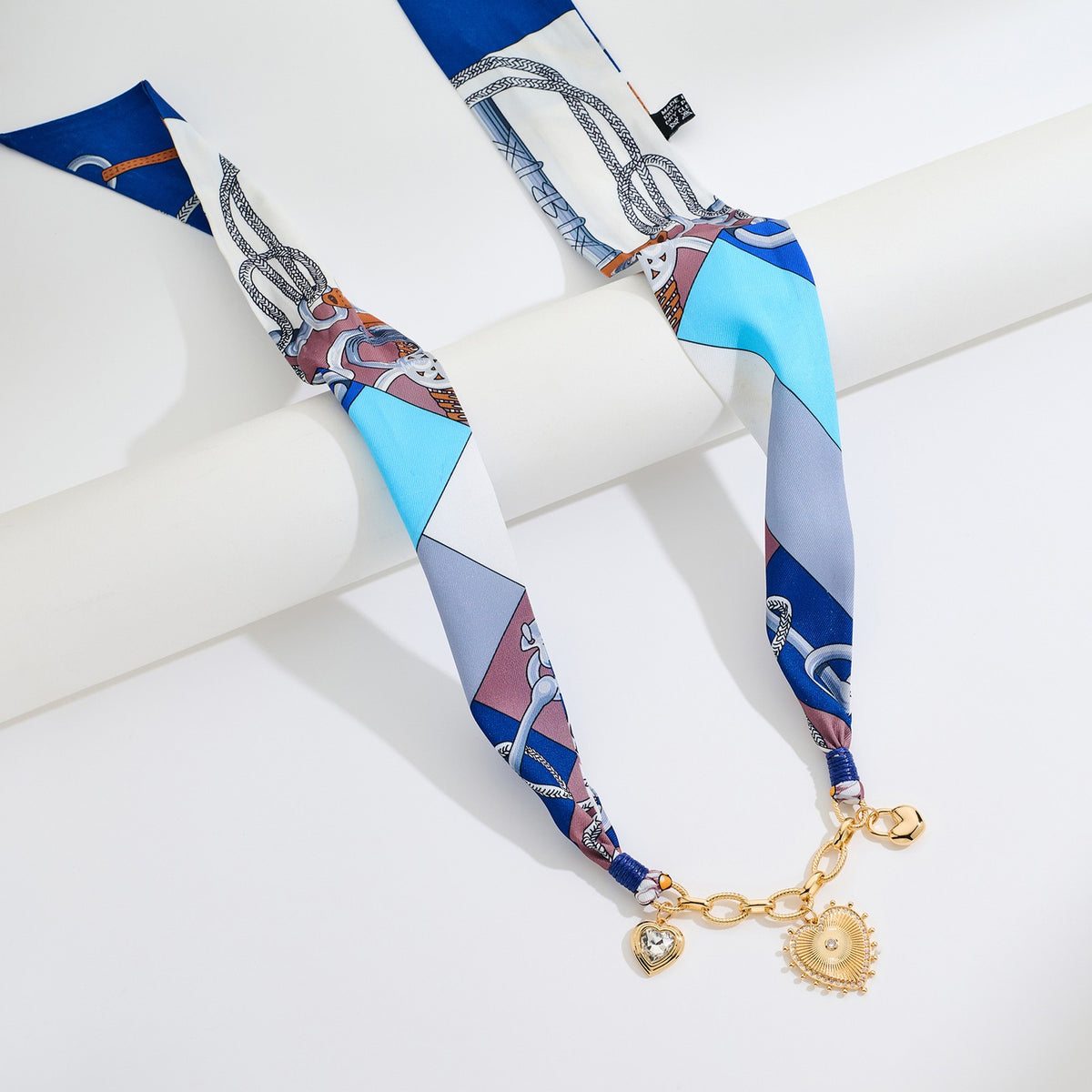 Boho Printed Scarf Heart Charm Necklace