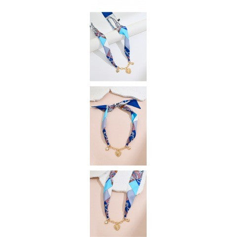 Boho Printed Scarf Heart Charm Necklace
