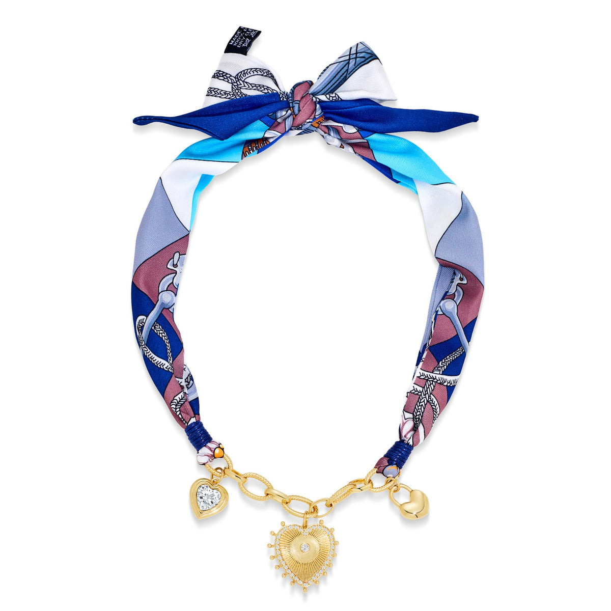 Boho Printed Scarf Heart Charm Necklace
