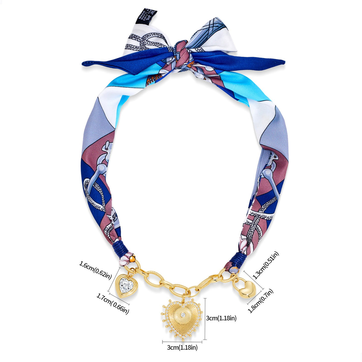 Boho Printed Scarf Heart Charm Necklace