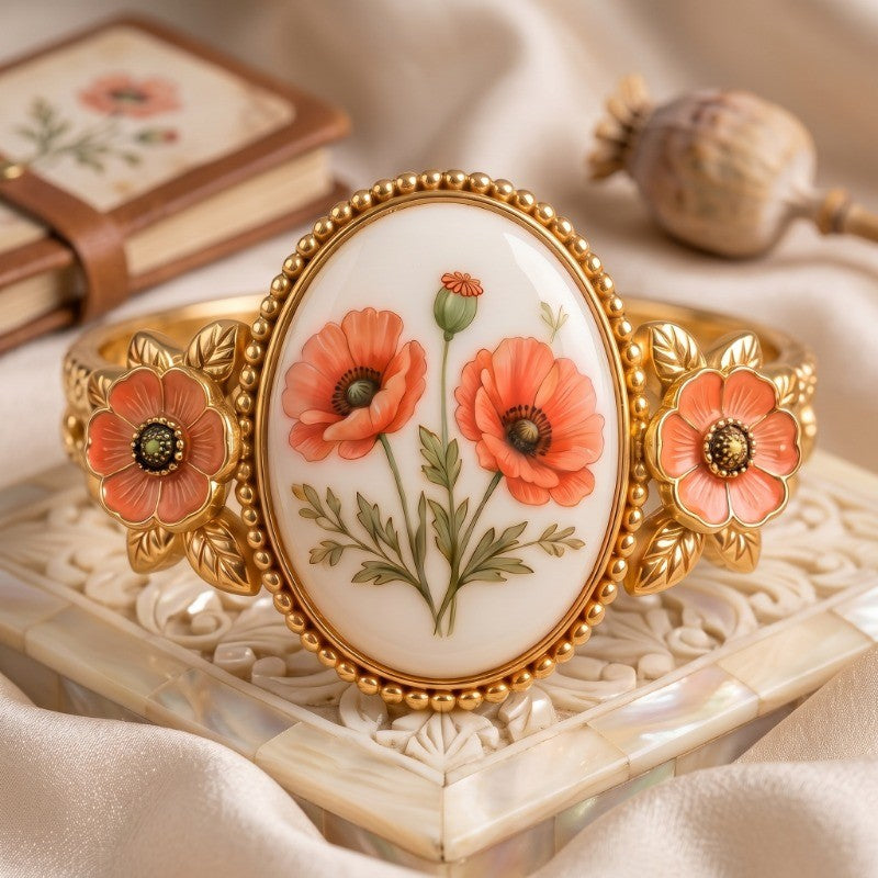 Romantic Floral Poppy Cameo Ring