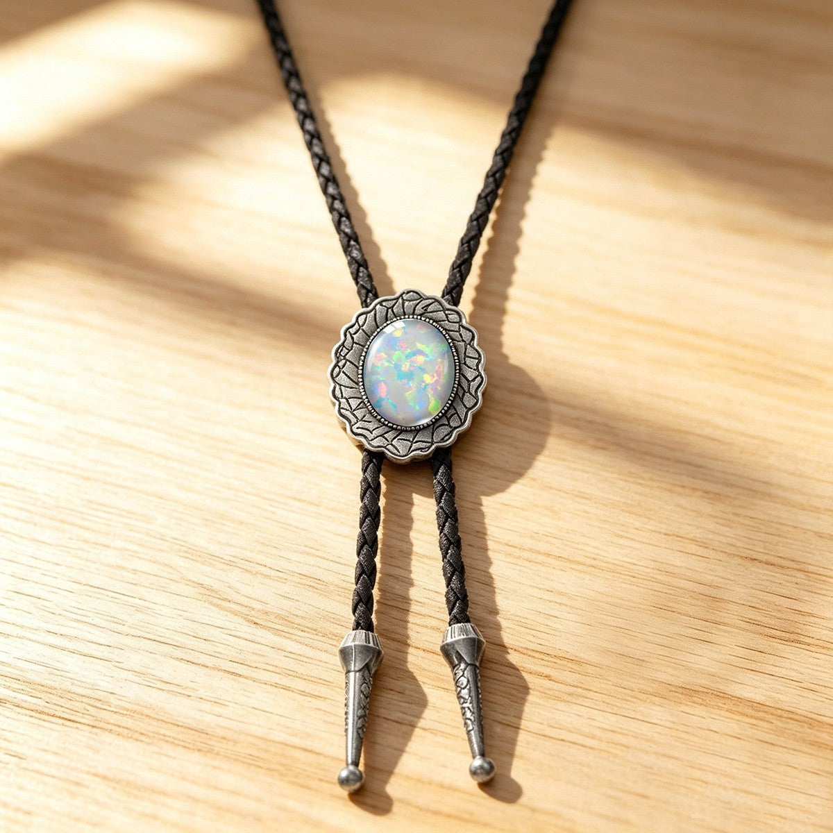 Boho Iridescent Opal Bolo Necklace