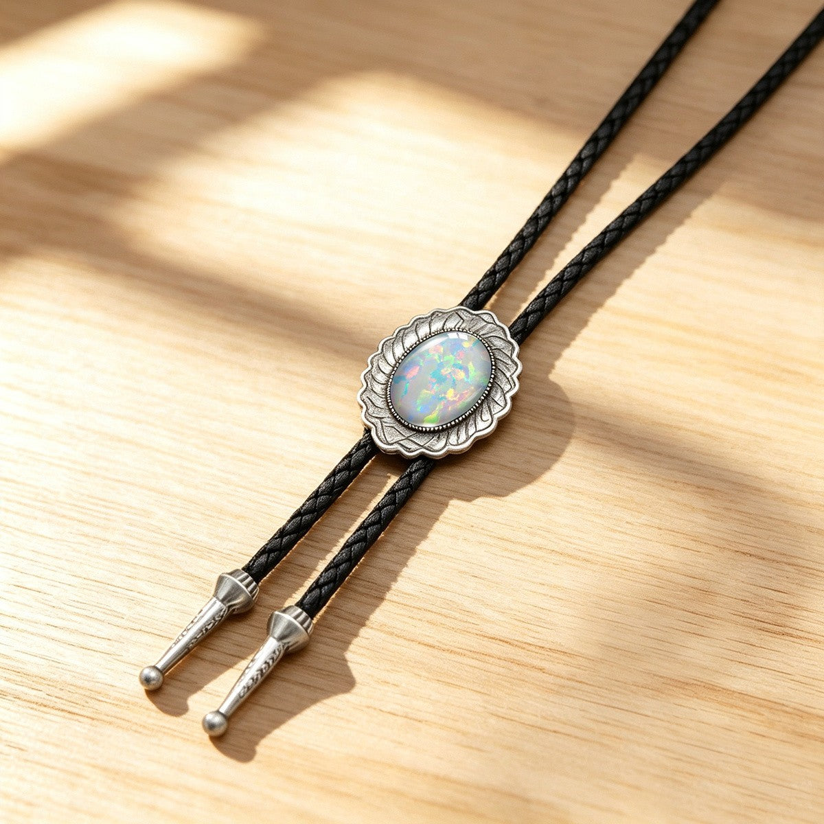 Boho Iridescent Opal Bolo Necklace