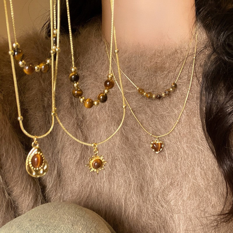 Vintage Amber Bead Layered Necklace Set