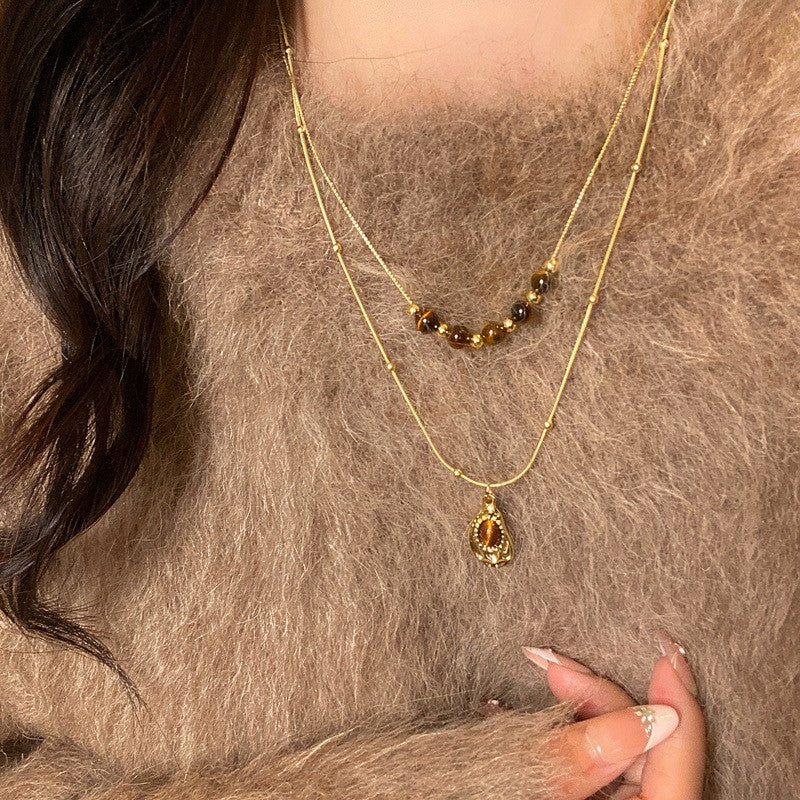 Vintage Amber Bead Layered Necklace Set