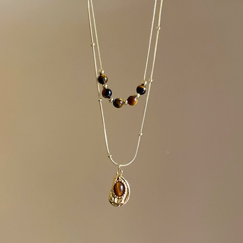 Vintage Amber Bead Layered Necklace Set
