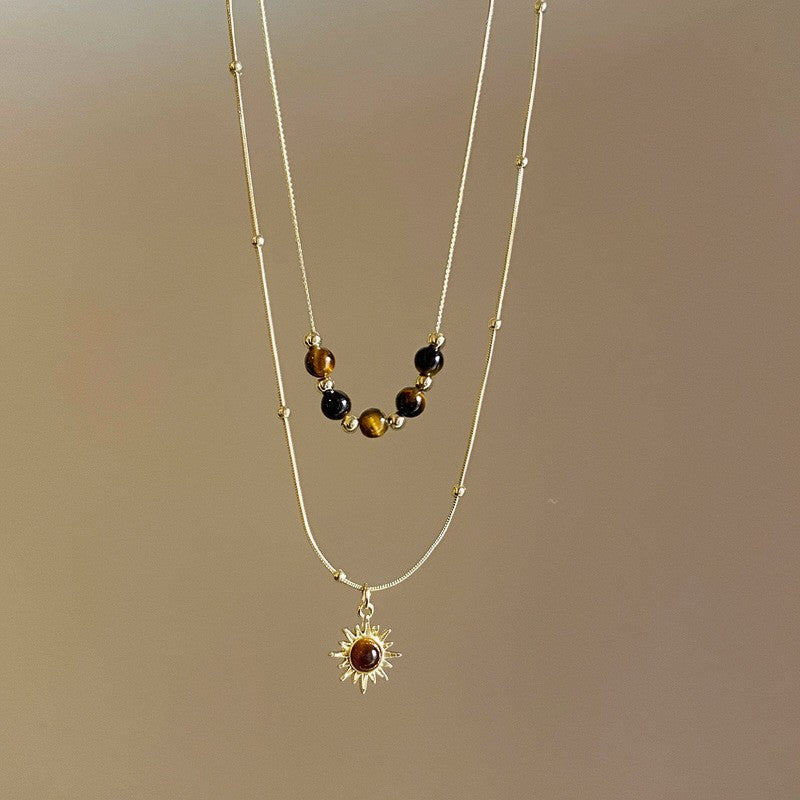 Vintage Amber Bead Layered Necklace Set