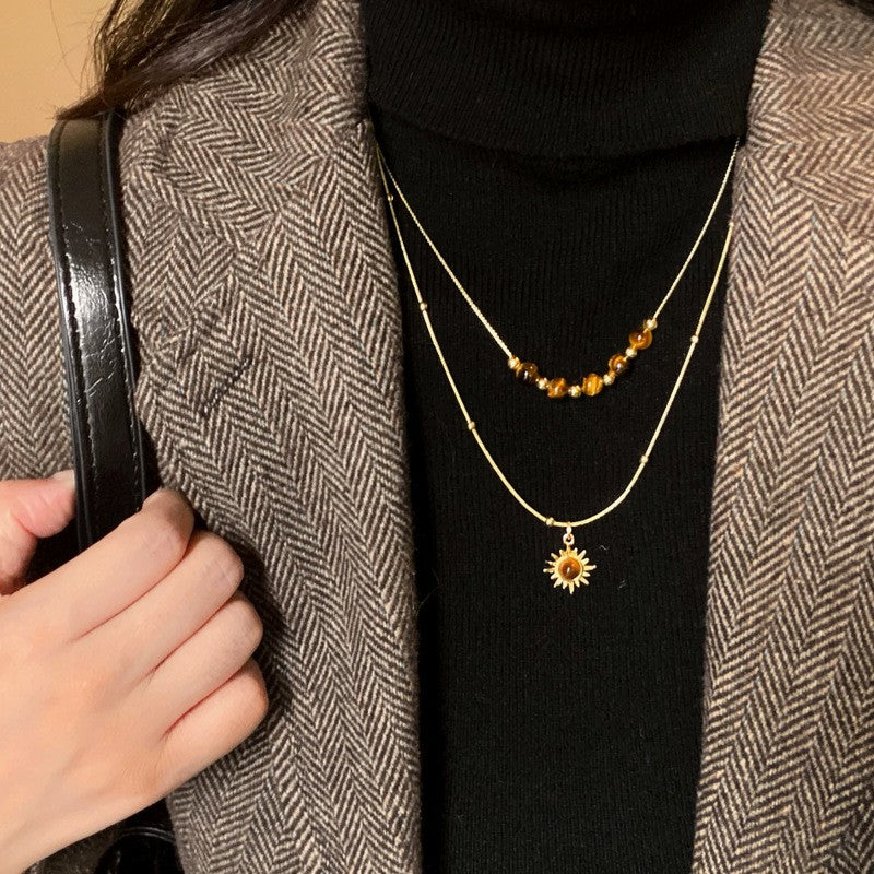 Vintage Amber Bead Layered Necklace Set