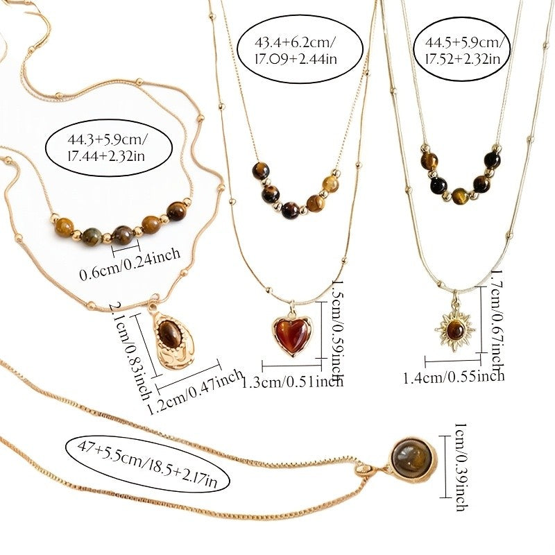 Vintage Amber Bead Layered Necklace Set