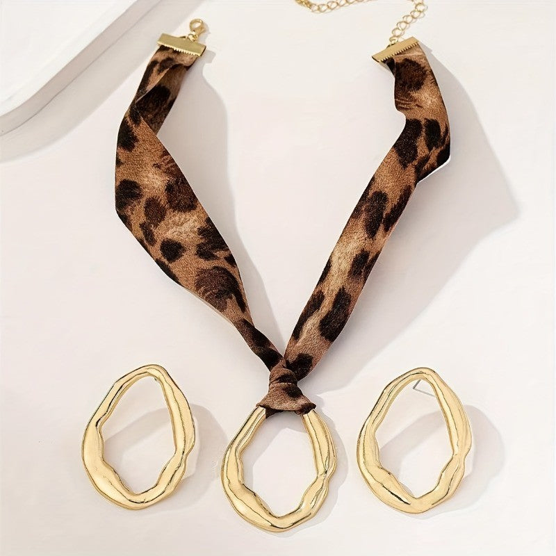 Boho Leopard Print Hoop Earring Set