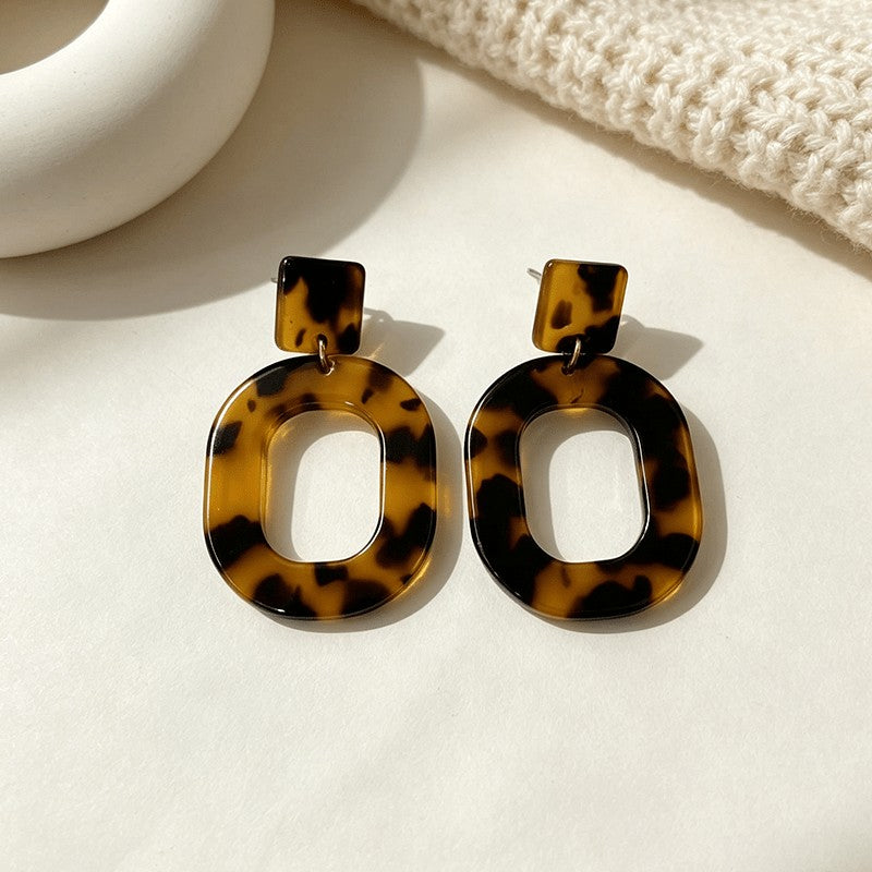 Vintage Tortoiseshell Geometric Drop Earrings