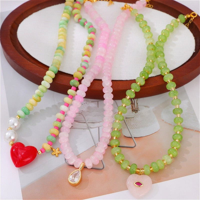 18k Layered Heart & Pearl Bead Necklace
