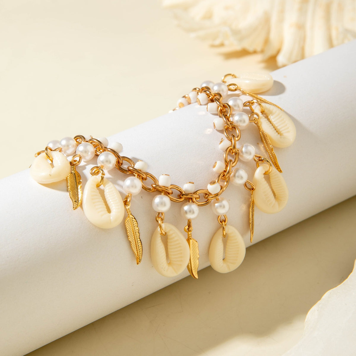 Boho Faux Pearl Shell Anklet