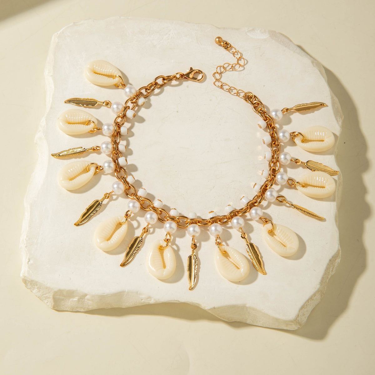 Boho Faux Pearl Shell Anklet