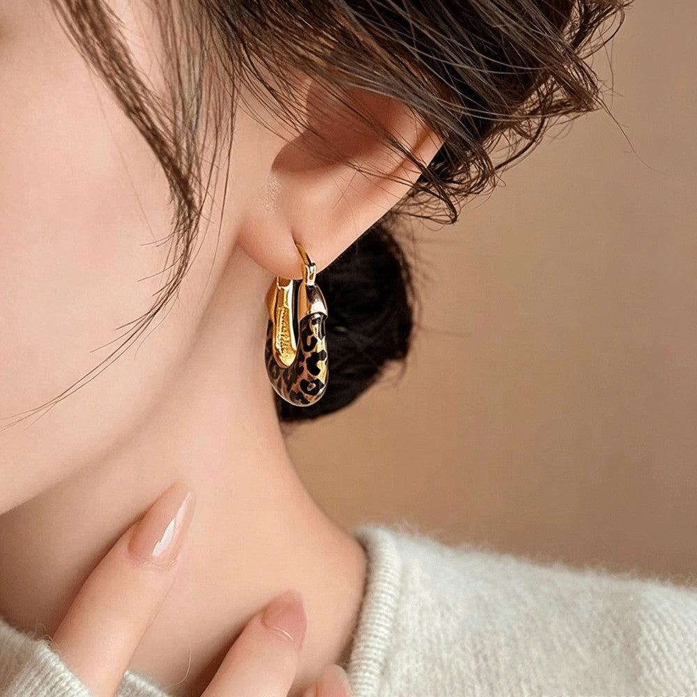 Bold Leopard Print Huggie Hoop Earrings