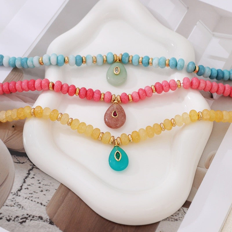 18k Boho Layered Natural Stone Water Drop Necklace