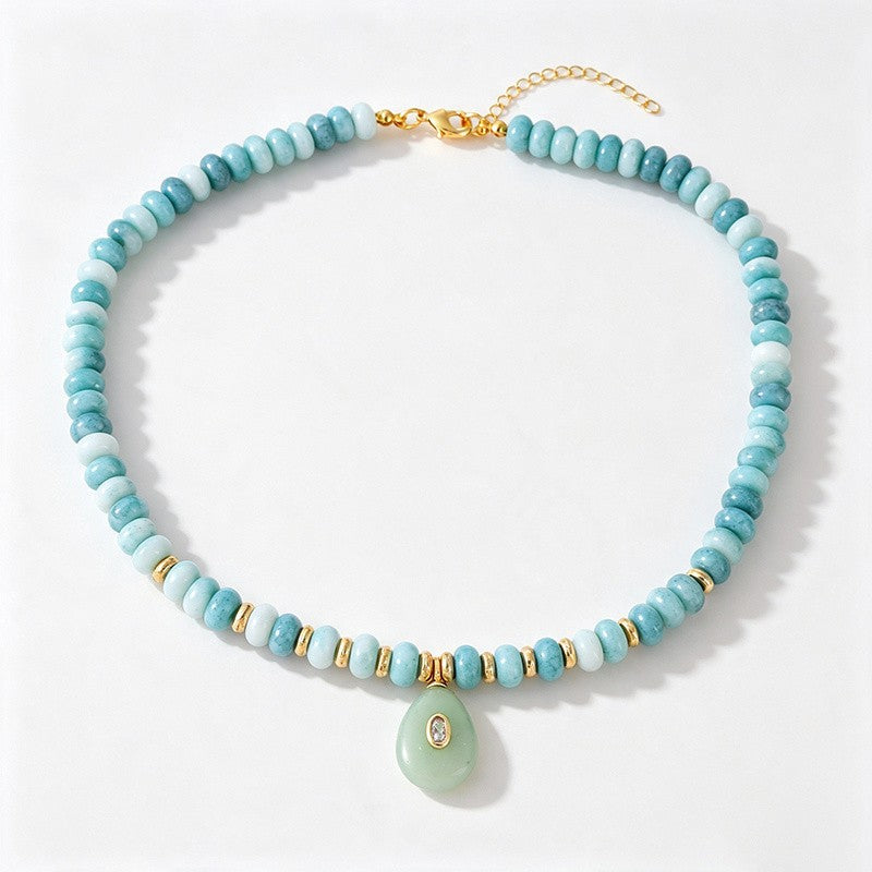 18k Boho Layered Natural Stone Water Drop Necklace