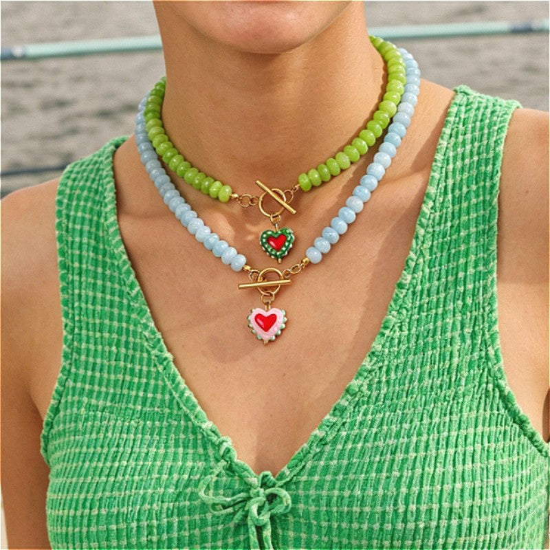 18k Boho Layered Heart Bead Necklace