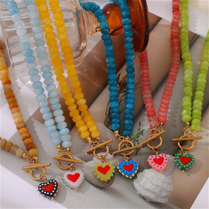 18k Boho Layered Heart Bead Necklace