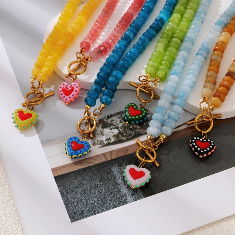 18k Boho Layered Heart Bead Necklace