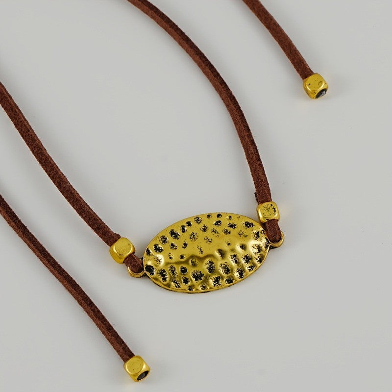 Boho Adjustable Oval Disc Wrap Choker Necklace