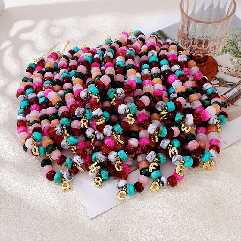 18k Boho Colorful Resin Bead Letter Necklace