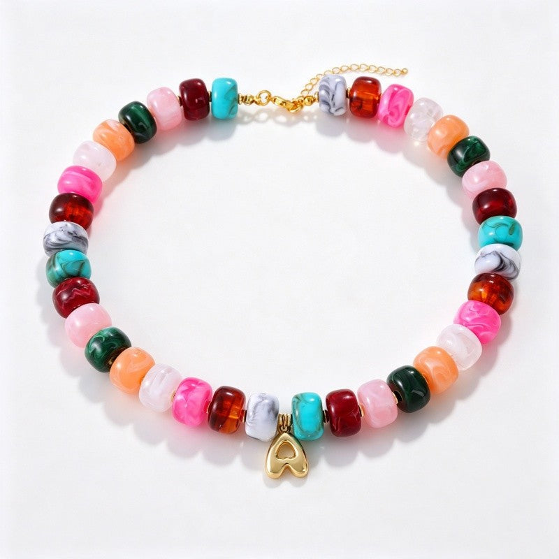 18k Boho Colorful Resin Bead Letter Necklace