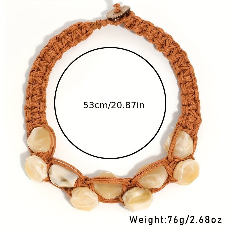 Boho Woven Amber Resin Collar Necklace