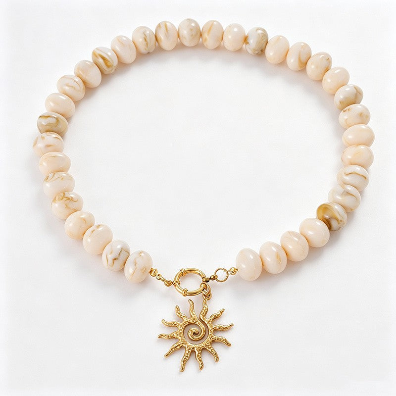 18k Boho Resin Beaded Sun Heart Cross Necklace