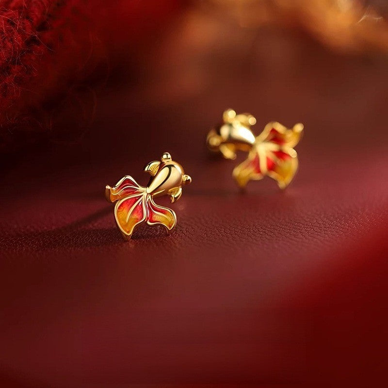 Cute Enamel Koi Fish Stud Earrings