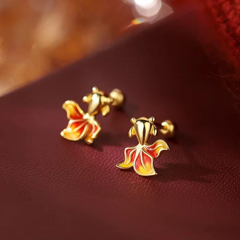 Cute Enamel Koi Fish Stud Earrings