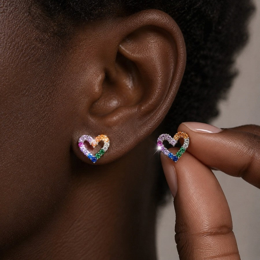 Romantic Rainbow Heart Stud Earrings