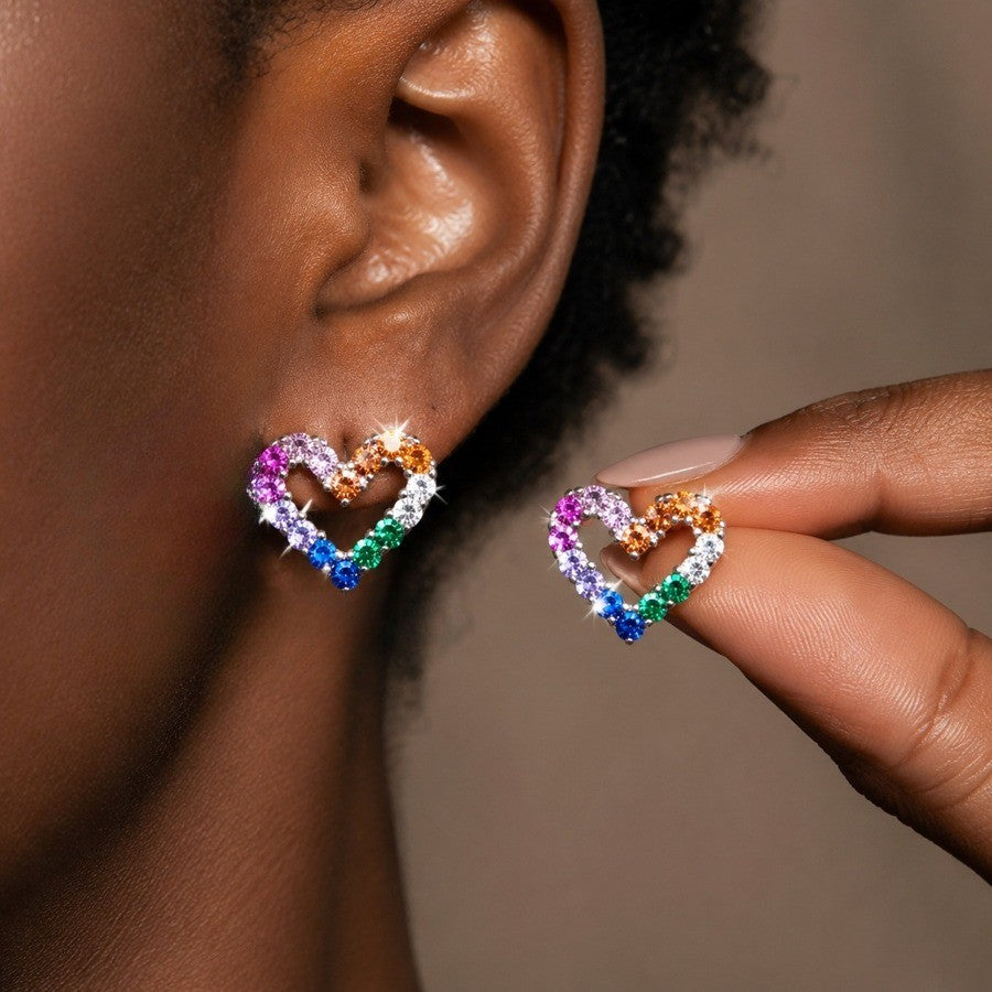 Romantic Rainbow Heart Stud Earrings