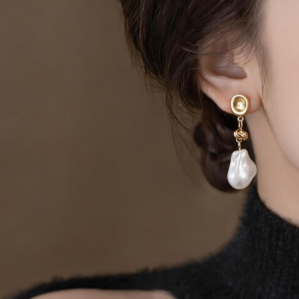 Classy Woven Knot Baroque Pearl Earrings