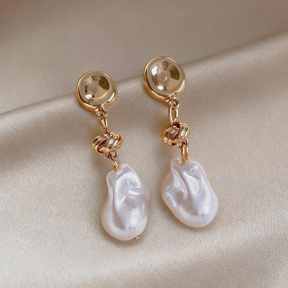 Classy Woven Knot Baroque Pearl Earrings