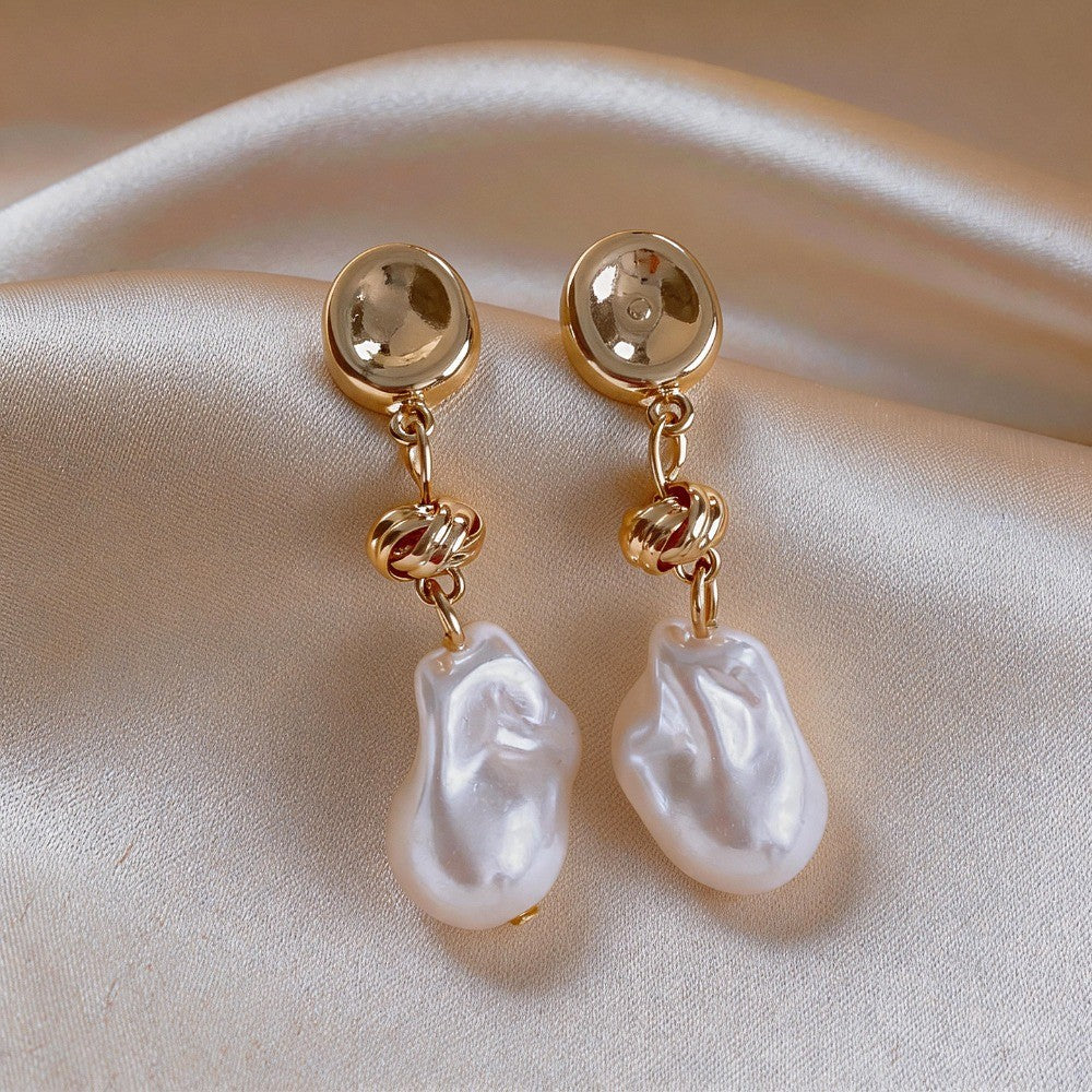 Classy Woven Knot Baroque Pearl Earrings