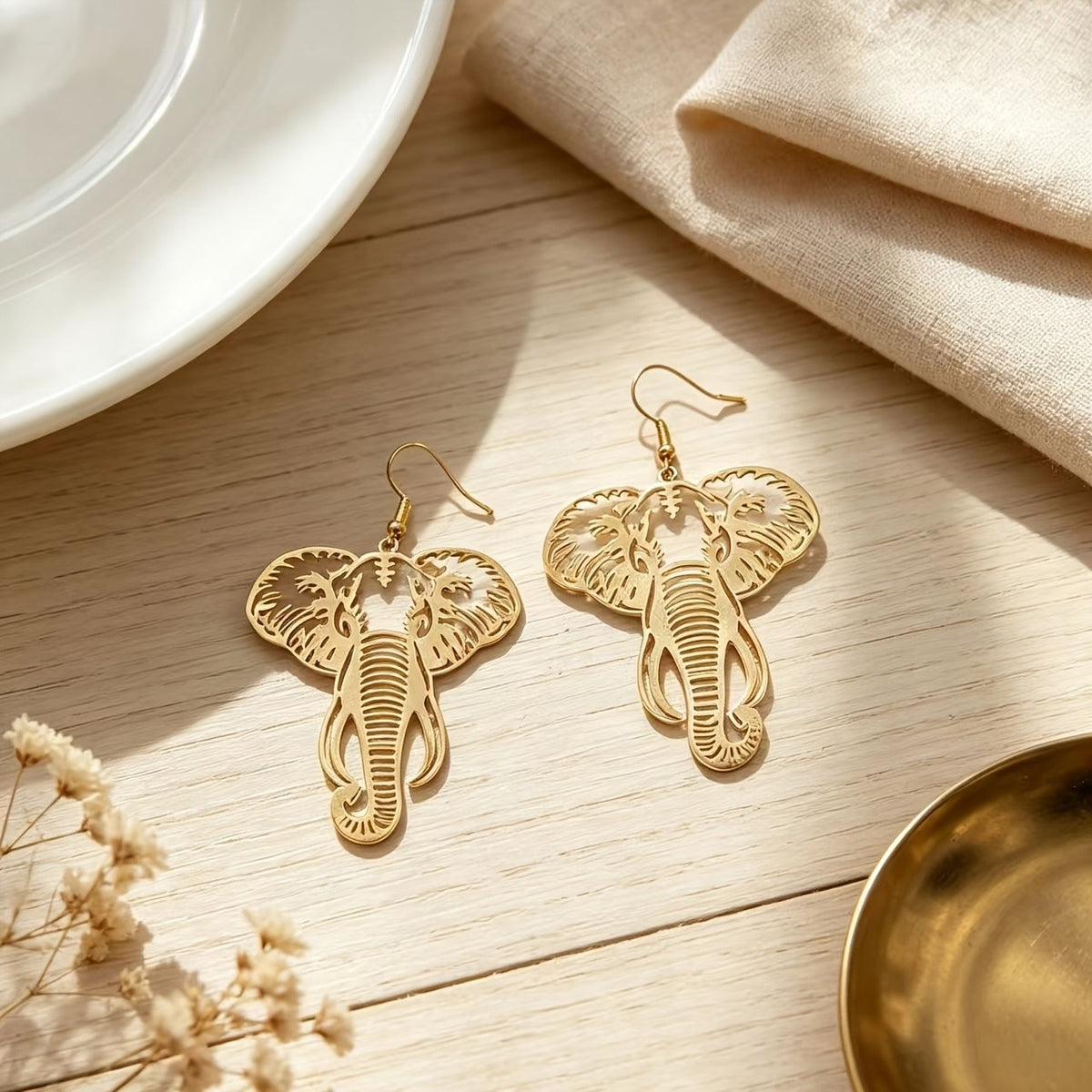18k Vintage Boho Elephant Earrings