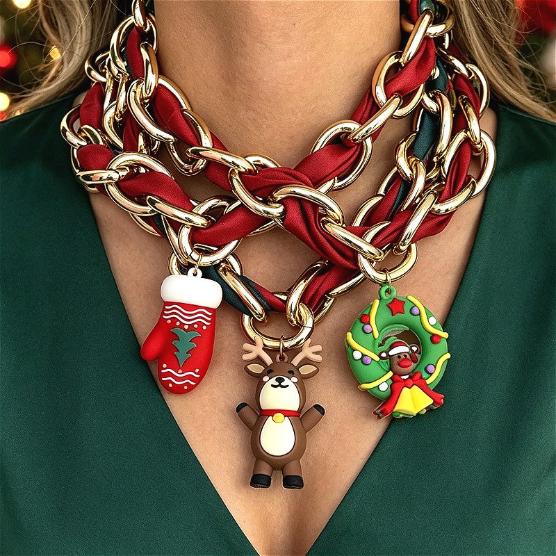 Festive Ribbon Charm Layered Necklace
