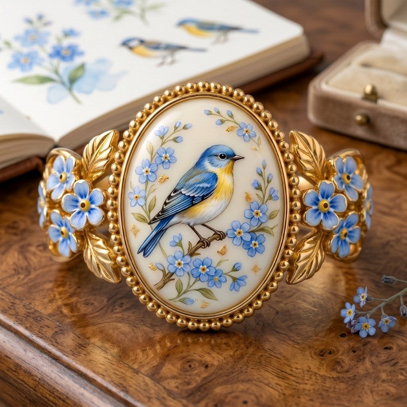 Romantic Floral Bird Cameo Ring