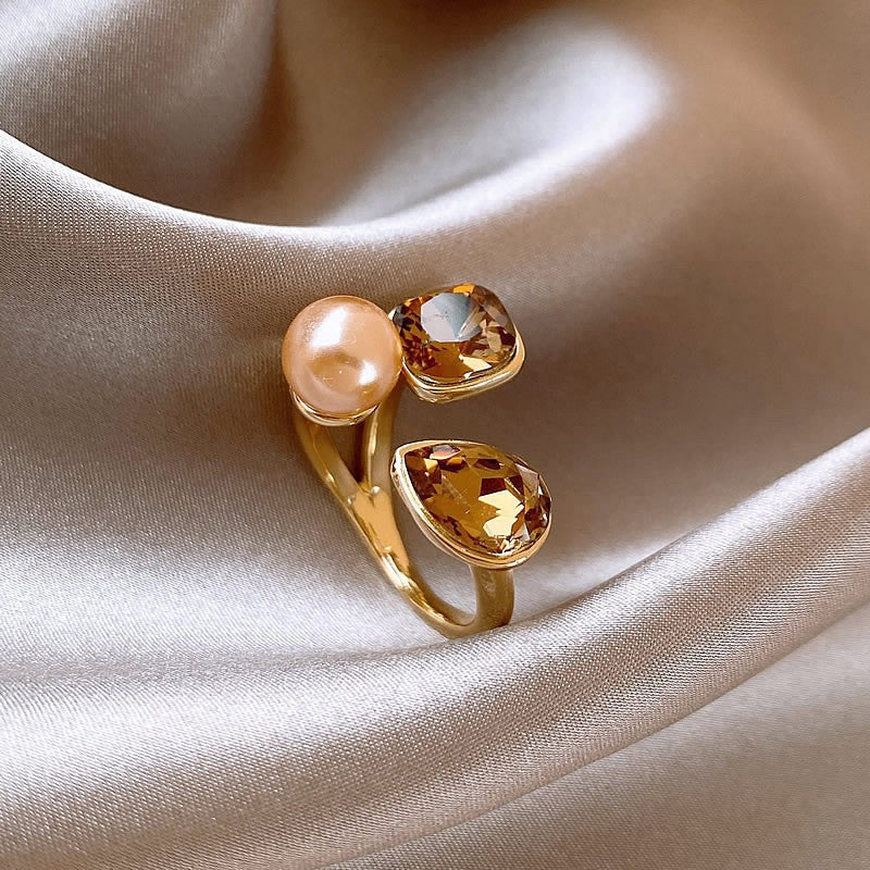Boho Faux Pearl & Amber Zircon Ring