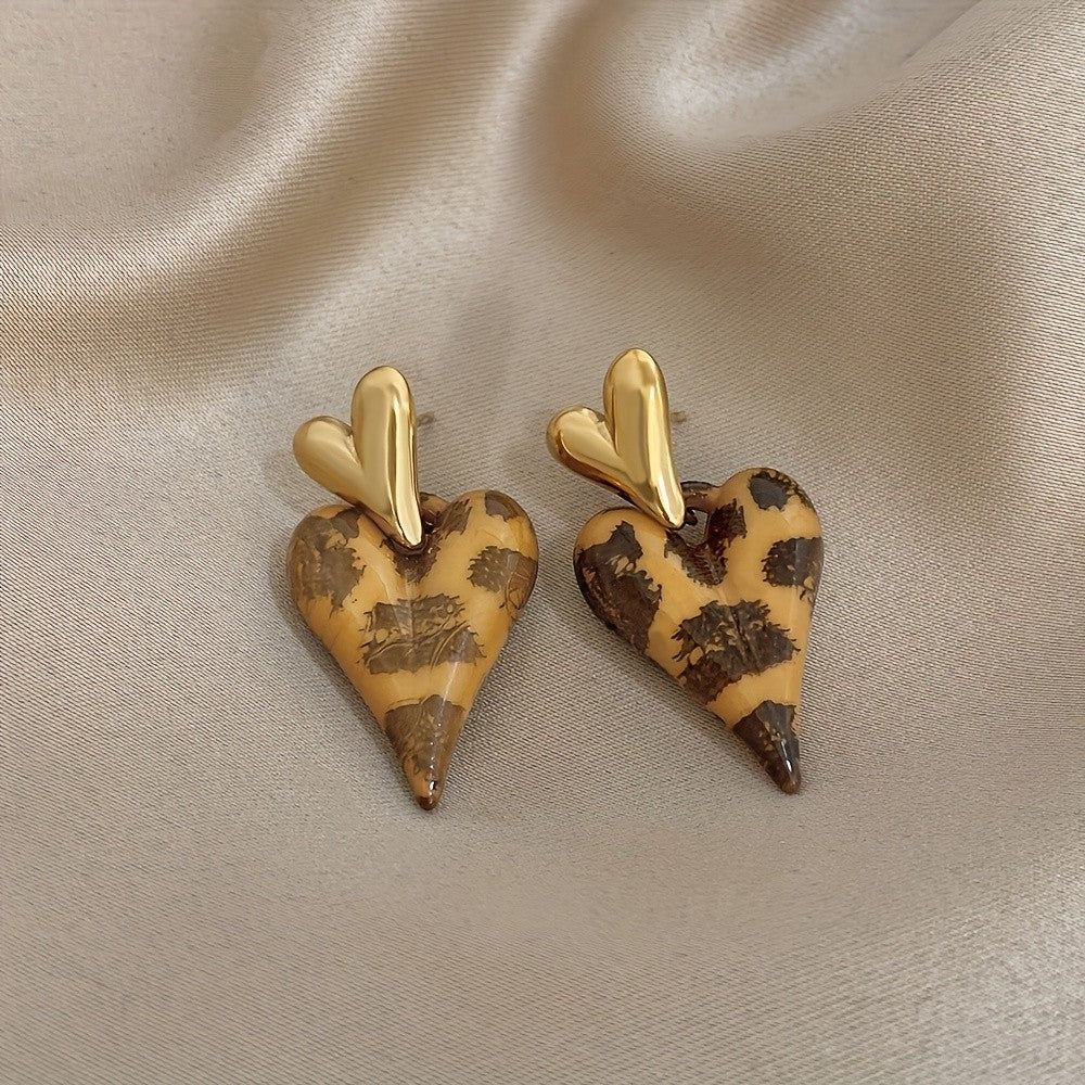18k Leopard Print Heart Drop Earrings
