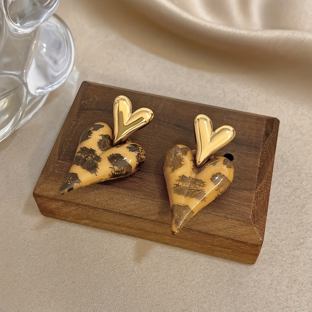 18k Leopard Print Heart Drop Earrings
