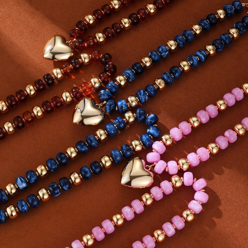 Boho Amber Bead Heart Necklace