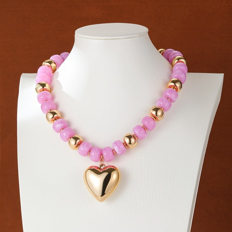 Boho Amber Bead Heart Necklace
