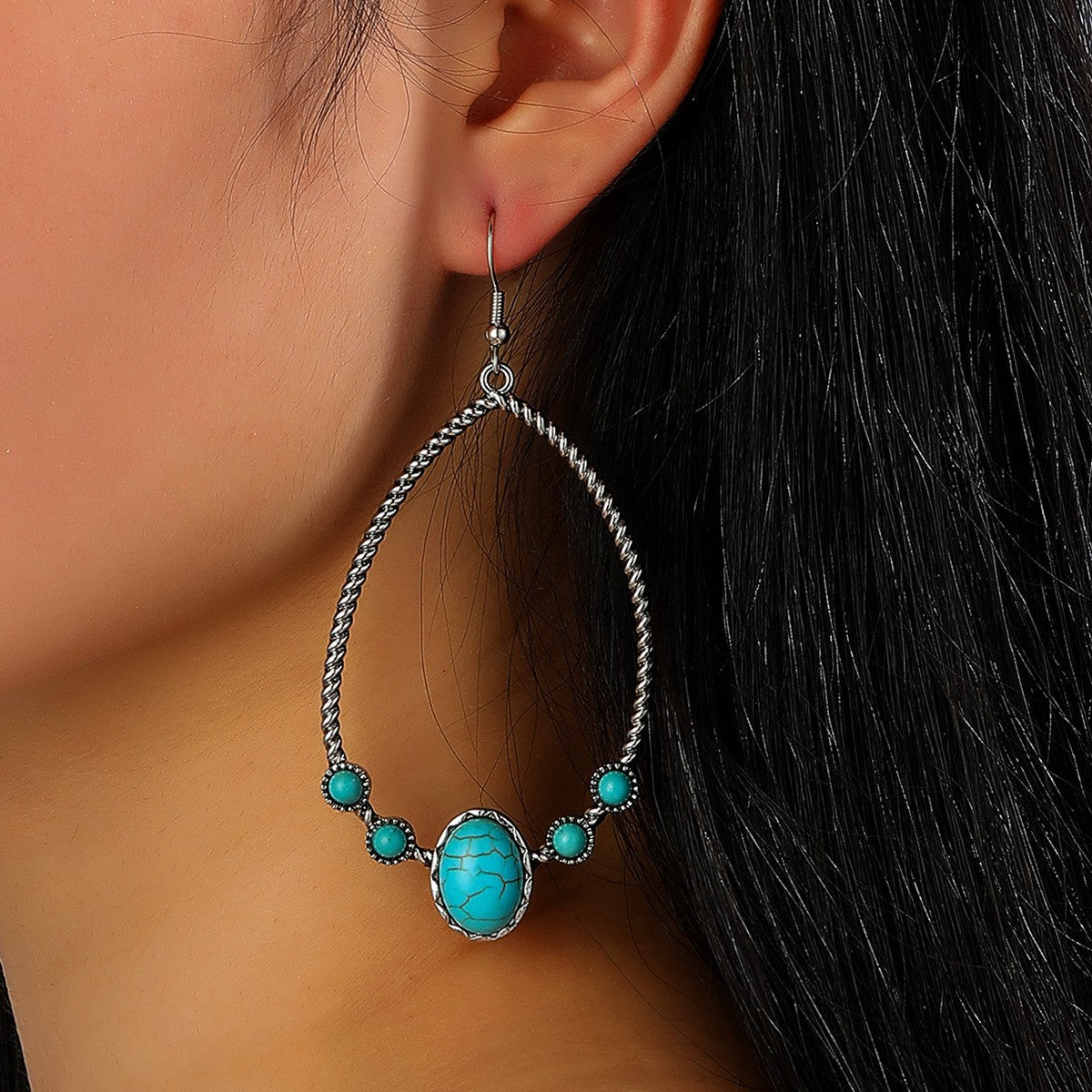 Boho Braided Teardrop Turquoise Earrings