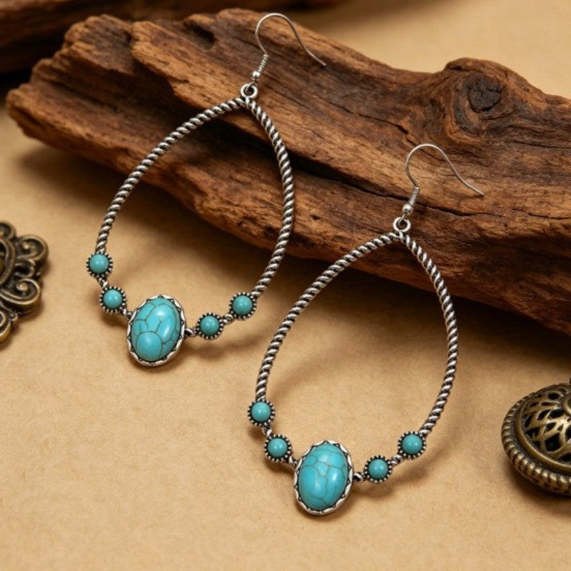 Boho Braided Teardrop Turquoise Earrings