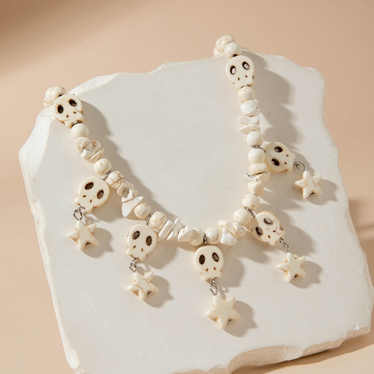 Boho Chunky Skull and Starfish Bead Necklace