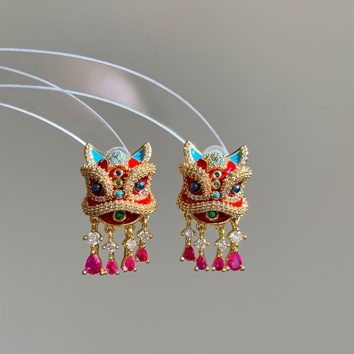 Boho Red Lion Dance Earrings